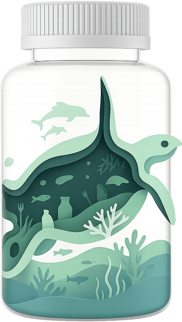 Bottle with turtle illustration
